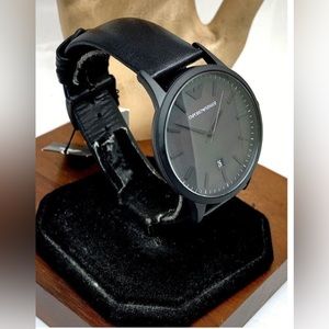 Emporio Armani Men’s watch AR11276 Quartz black mother of pearl Dial leather